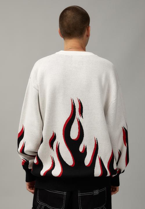 Cotton On - Oversize crew knit - ivory/flames