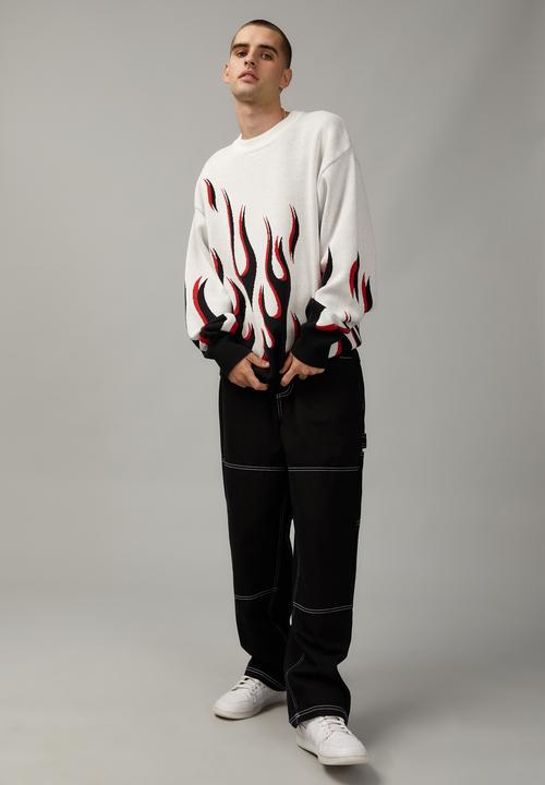 Cotton On - Oversize crew knit - ivory/flames