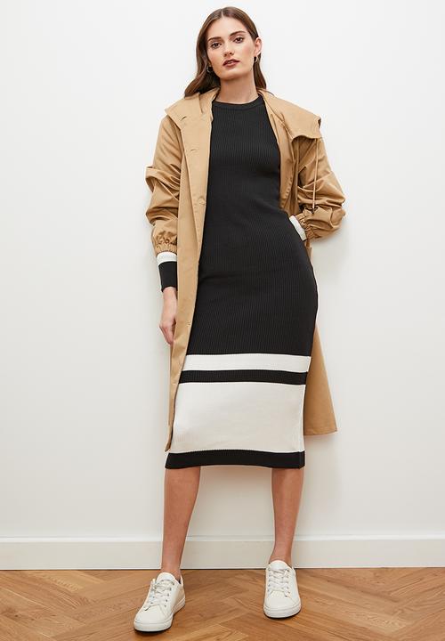 edit - Border column knitwear midi dress - black & ecru
