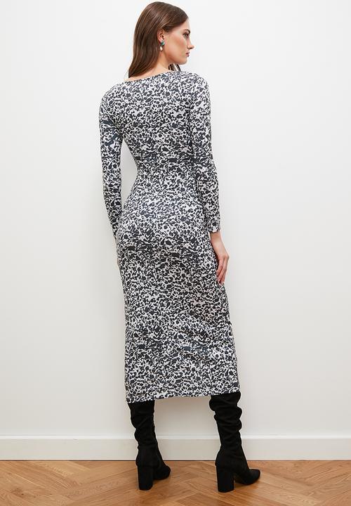 edit - Knot front midi dress with slit - natures texture