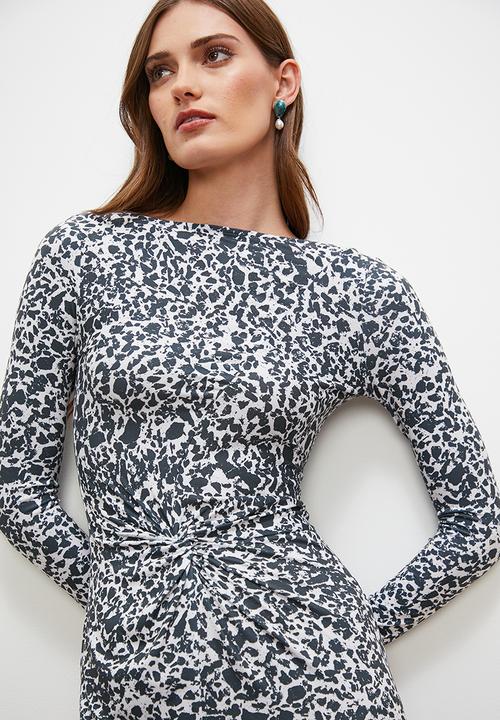 edit - Knot front midi dress with slit - natures texture