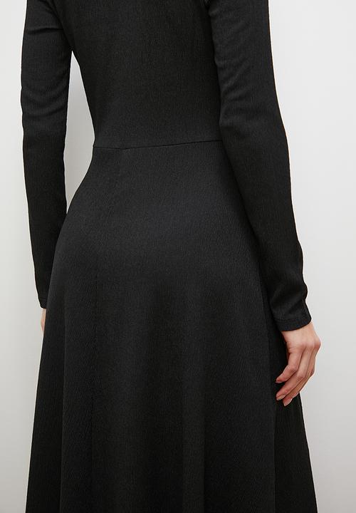 edit - Front ruched fluted midi dress - black