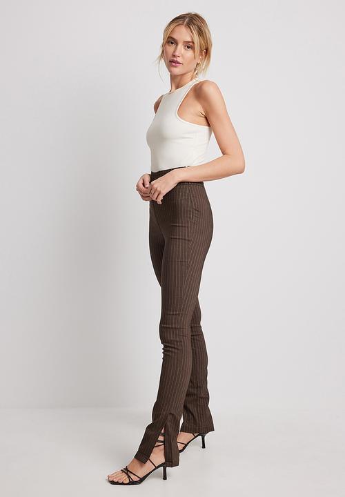 NA-KD - Pin-striped stretch slit pants - brown stripe