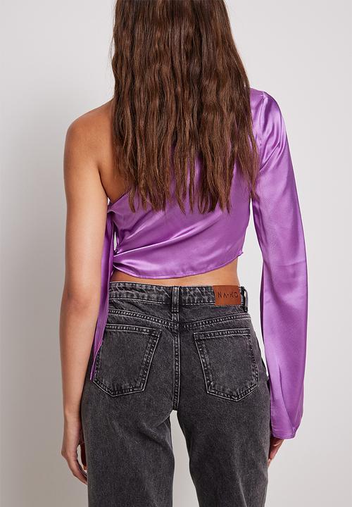 NA-KD - One shoulder trumpet sleeve blouse - purple