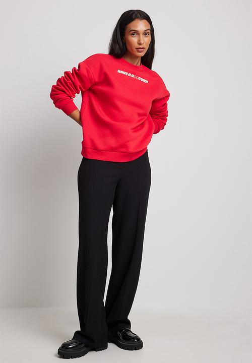 NA-KD - Oversized round neck sweatshirt - red
