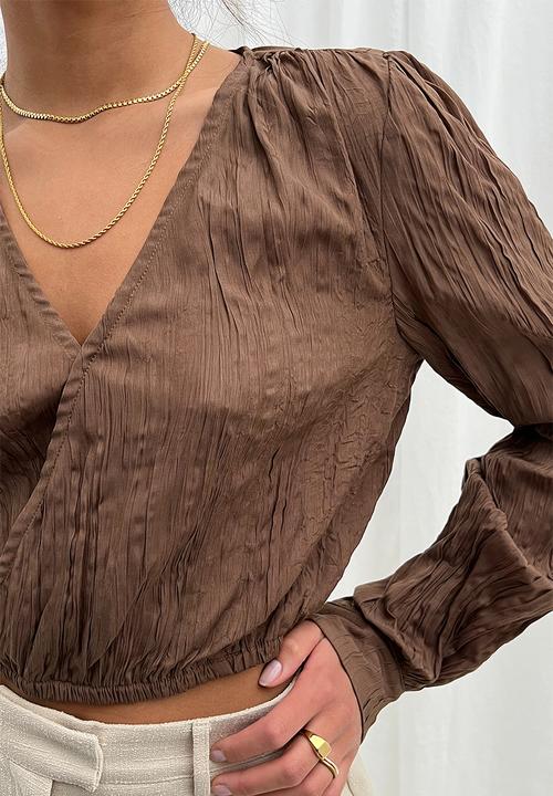 NA-KD - Wrap front structured blouse - brown