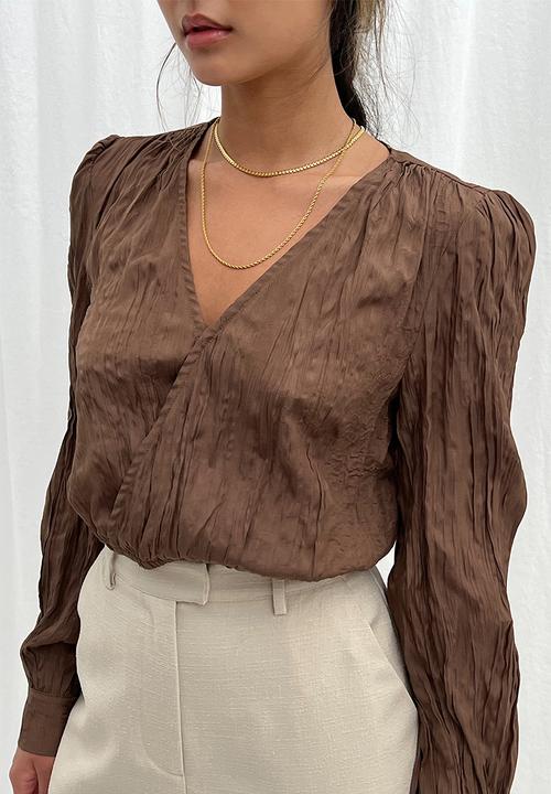 NA-KD - Wrap front structured blouse - brown