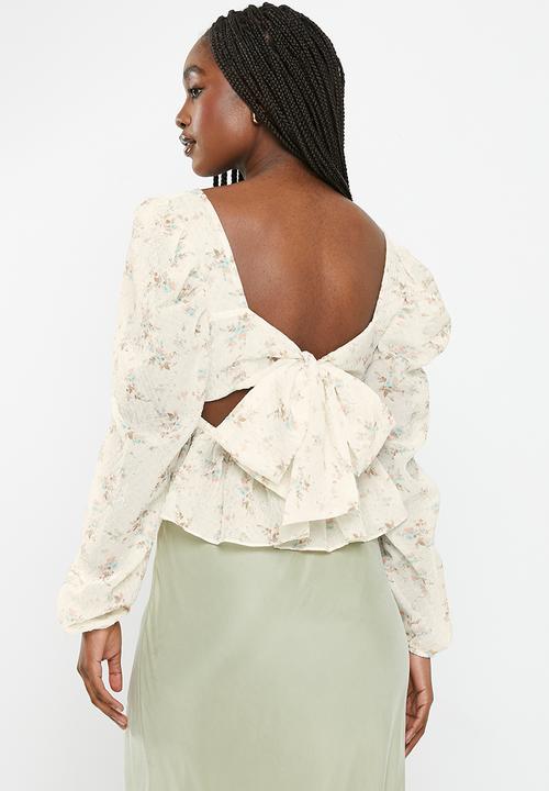 Glamorous - Floral puff sleeve blouse - off white