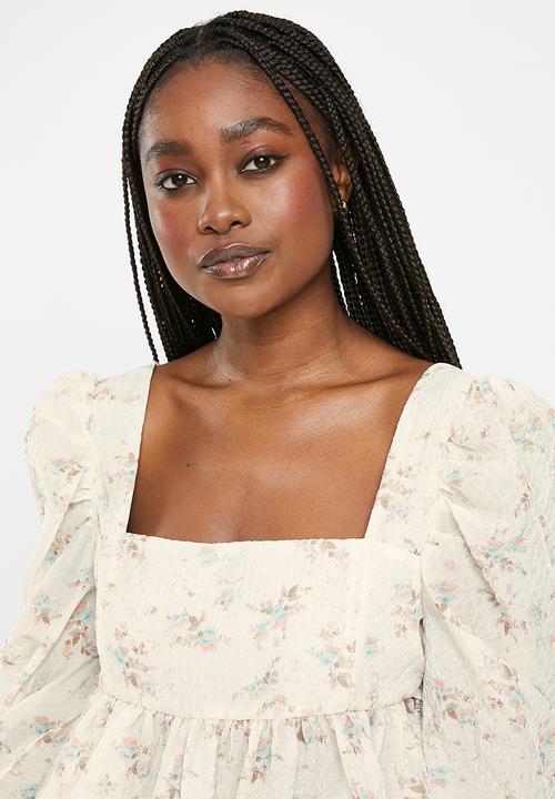 Glamorous - Floral puff sleeve blouse - off white