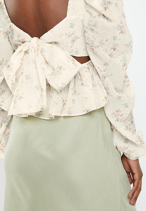 Glamorous - Floral puff sleeve blouse - off white