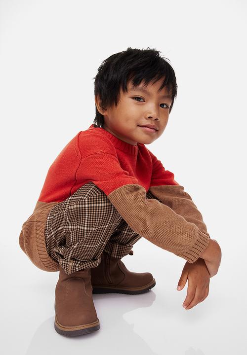 H&M - Relaxed fit pull-on trousers - light brown/checked