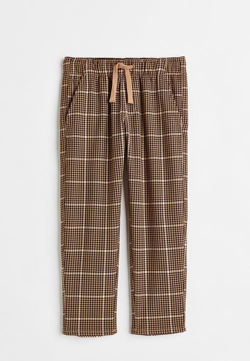 H&M - Relaxed fit pull-on trousers - light brown/checked