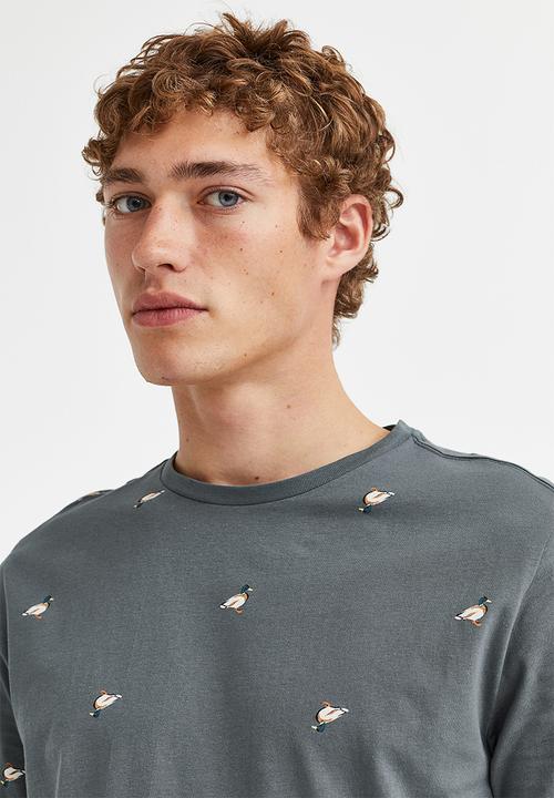 H&M - Regular fit pyjama t-shirt and shorts - grey/duck