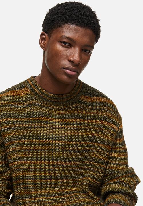 H&M - Relaxed fit rib-knit jumper - khaki green/striped