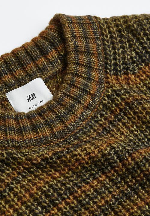 H&M - Relaxed fit rib-knit jumper - khaki green/striped
