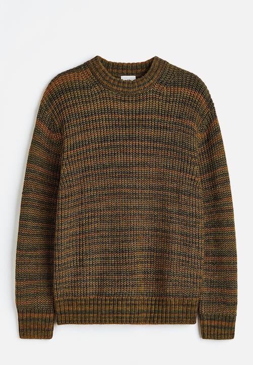 H&M - Relaxed fit rib-knit jumper - khaki green/striped