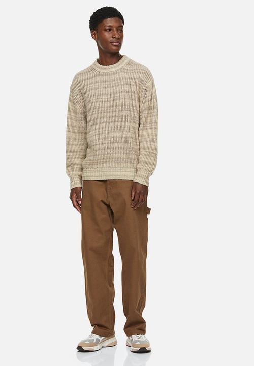 H&M - Relaxed fit rib-knit jumper - beige/striped