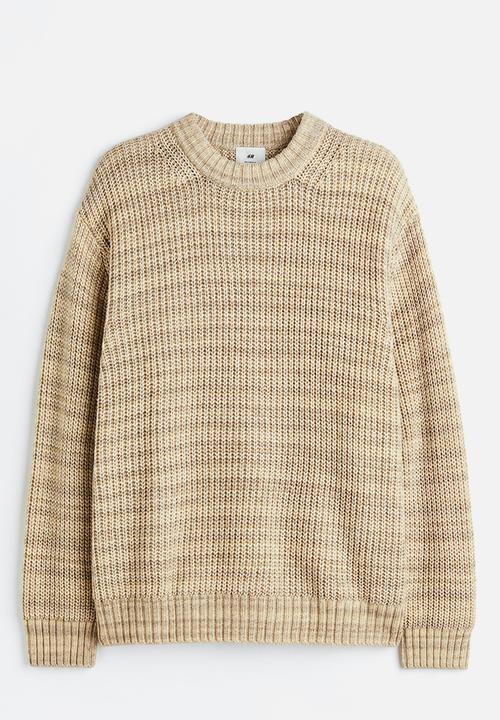 H&M - Relaxed fit rib-knit jumper - beige/striped