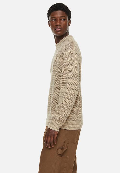 H&M - Relaxed fit rib-knit jumper - beige/striped