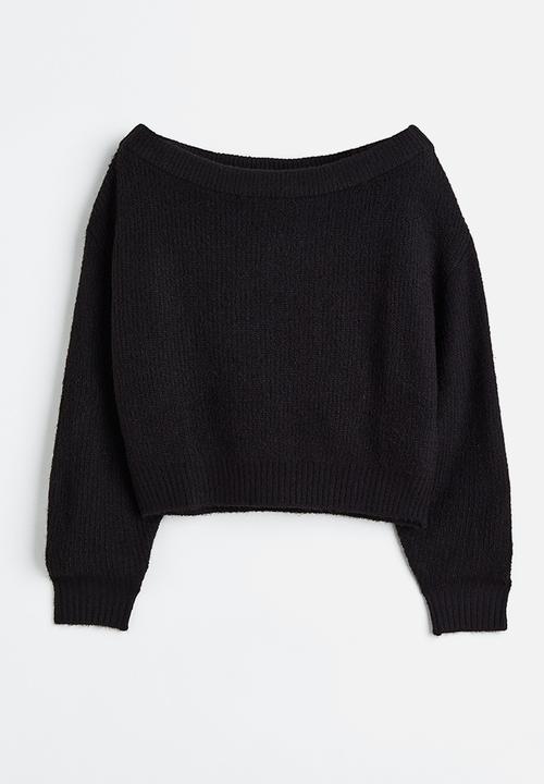 H&M - Off-the-shoulder rib-knit jumper - black