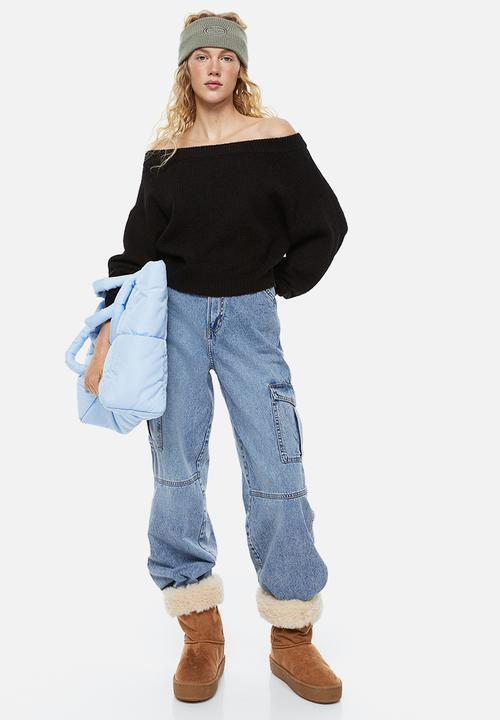 H&M - Off-the-shoulder rib-knit jumper - black