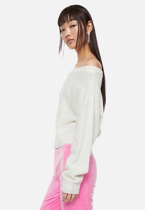 H&M - Off-the-shoulder rib-knit jumper - cream