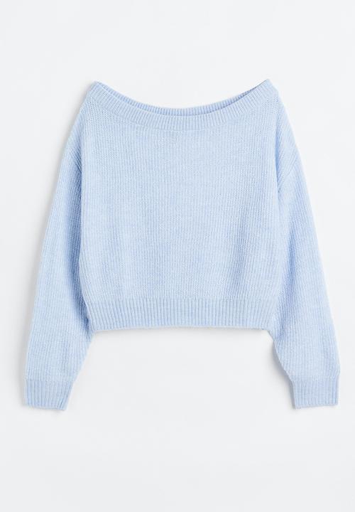H&M - Off-the-shoulder rib-knit jumper - light blue