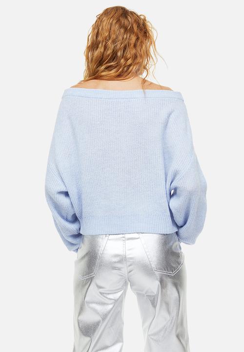 H&M - Off-the-shoulder rib-knit jumper - light blue