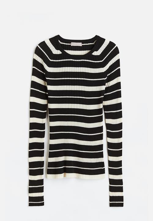 H&M - Rib-knit top - black/striped
