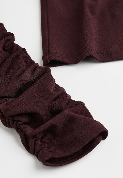 H&M - Gathered-sleeve jersey top - burgundy