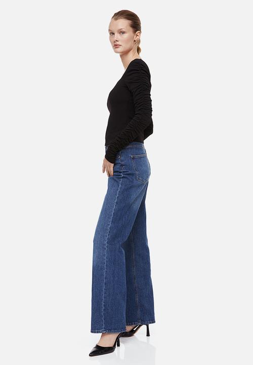H&M - Gathered-sleeve jersey top - black
