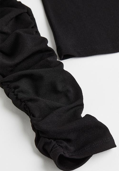 H&M - Gathered-sleeve jersey top - black