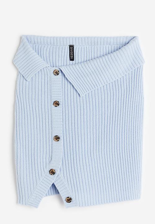 H&M - Button-front rib-knit skirt - light blue