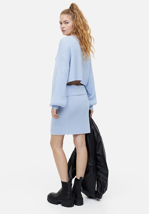 H&M - Button-front rib-knit skirt - light blue