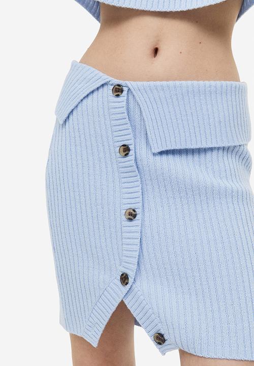 H&M - Button-front rib-knit skirt - light blue