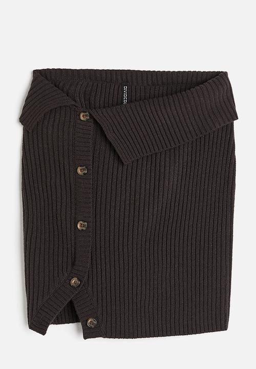 H&M - Button-front rib-knit skirt - dark grey