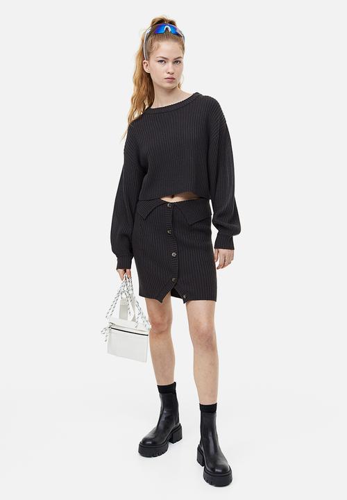 H&M - Button-front rib-knit skirt - dark grey