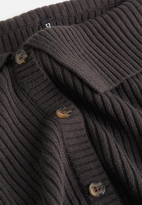 H&M - Button-front rib-knit skirt - dark grey