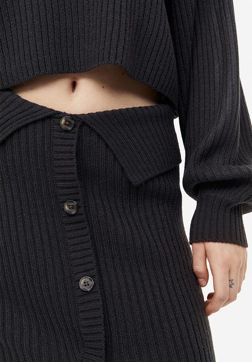 H&M - Button-front rib-knit skirt - dark grey