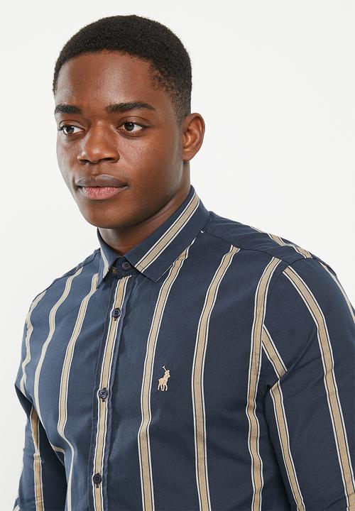 POLO - Mens stripe long sleeve shirt - navy