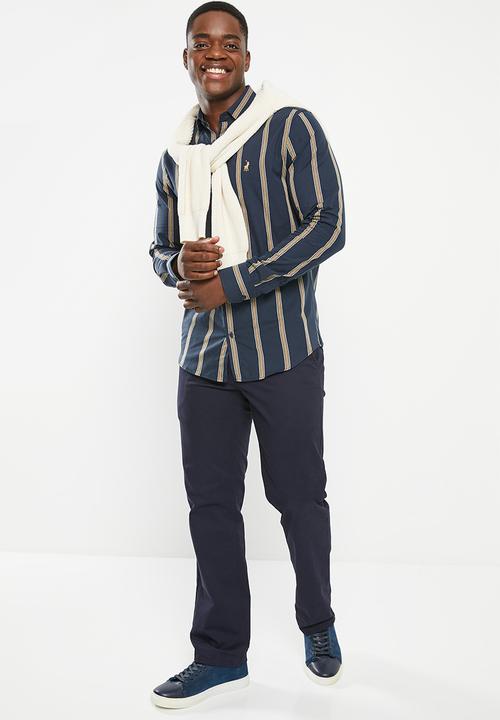 POLO - Mens stripe long sleeve shirt - navy
