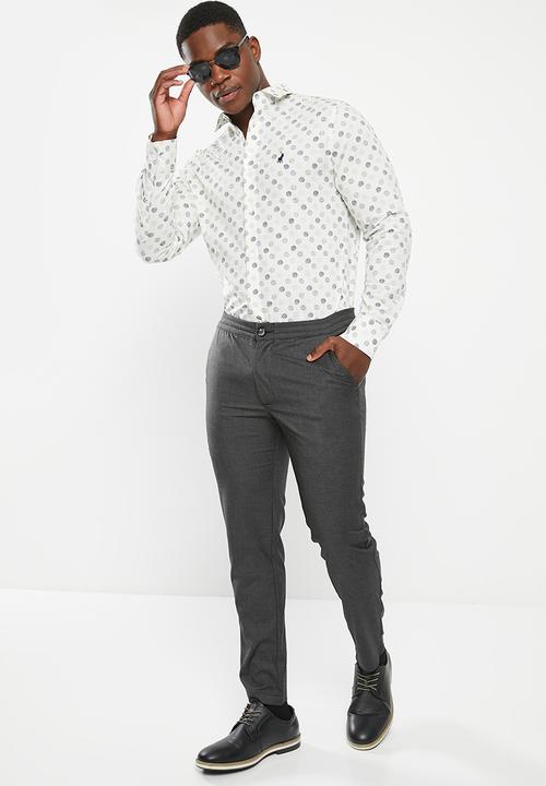POLO - Mens polka dot aop long sleeve shirt - white & navy 