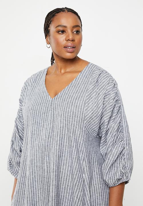AMANDA LAIRD CHERRY - Plus lydiana dress - white/black woven stripe