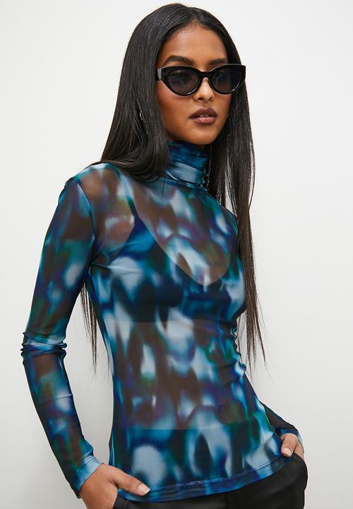 Superbalist - Funnel neck mesh top - zerba watercolour