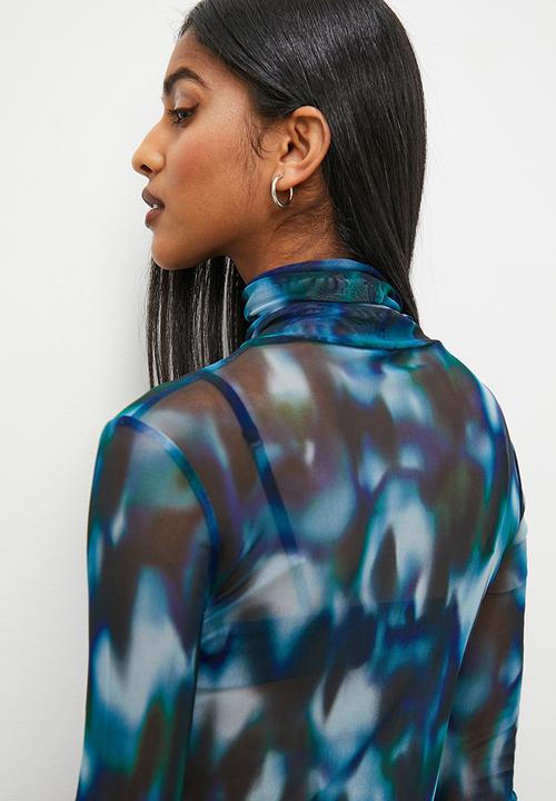 Superbalist - Funnel neck mesh top - zerba watercolour