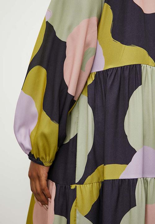 Superbalist - Tiered dress with ties - lime abstract floral