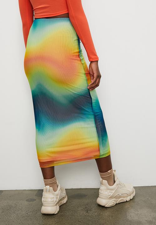 Blake - Printed mesh column midi - heat wave print