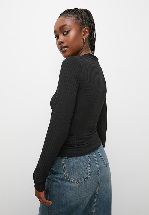 Blake - Open knit cut n sew tee - black