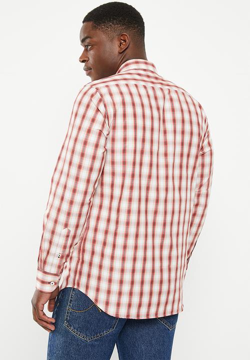 Pierre Cardin - Pc173 checked  formal shirt - khaki & red