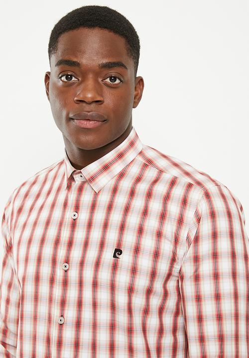 Pierre Cardin - Pc173 checked  formal shirt - khaki & red